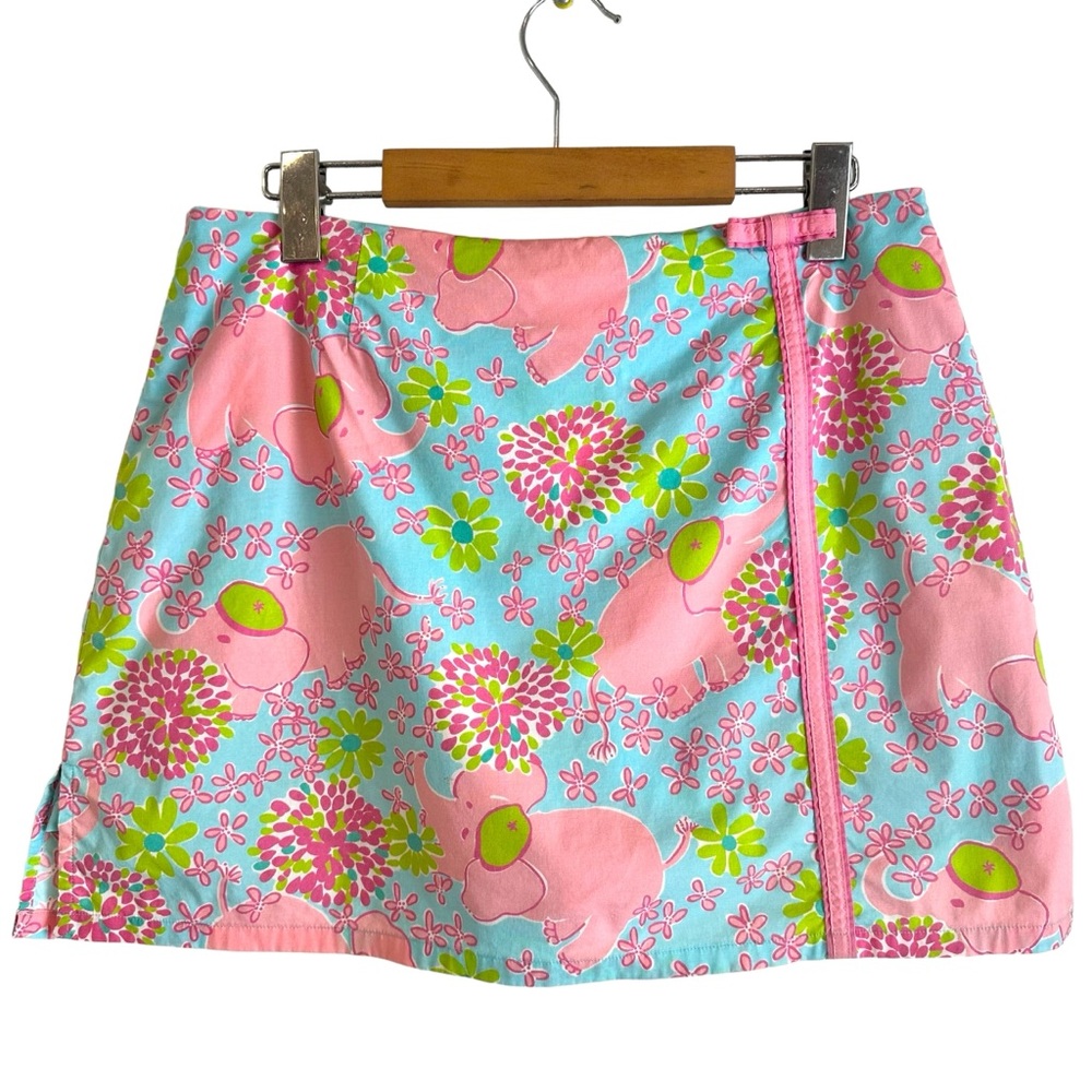 Lilly Pulitzer Pink Elephant Print Mini Skirt on Light Blue